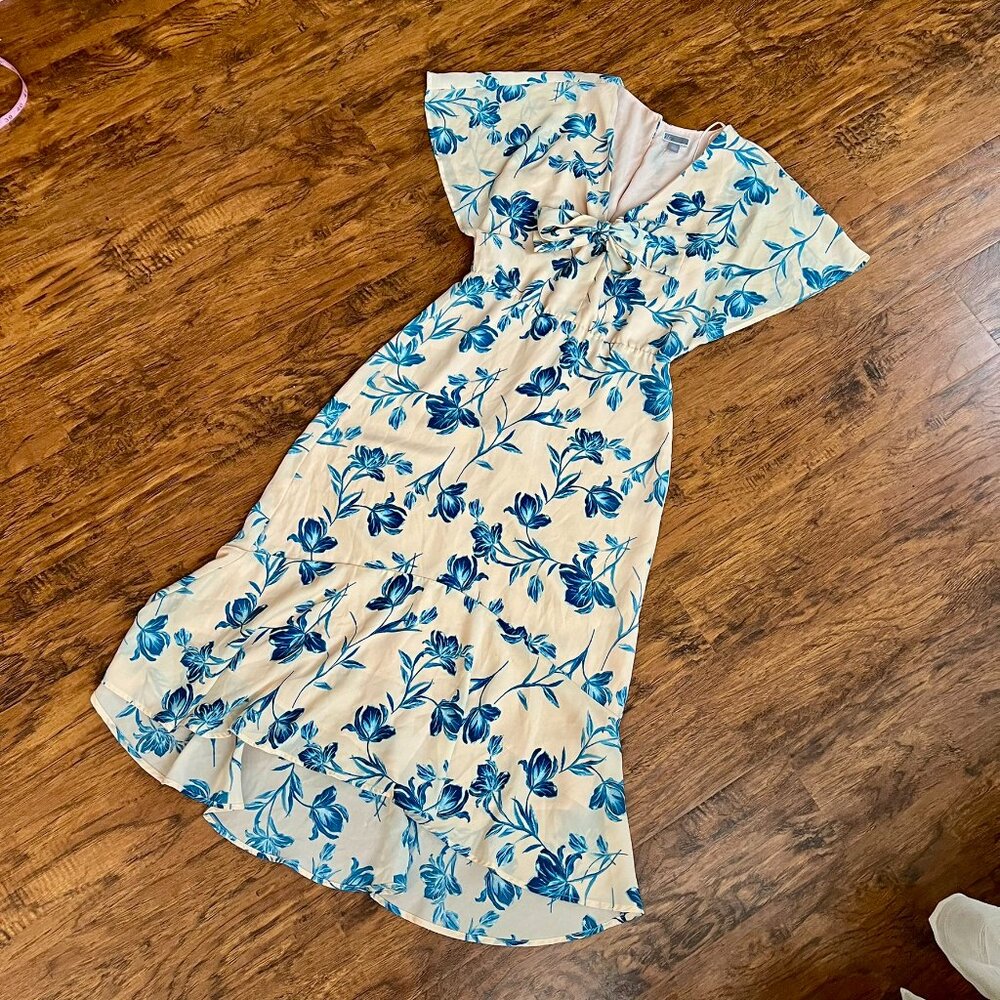 Blue and Cream Floral Maxi Dress